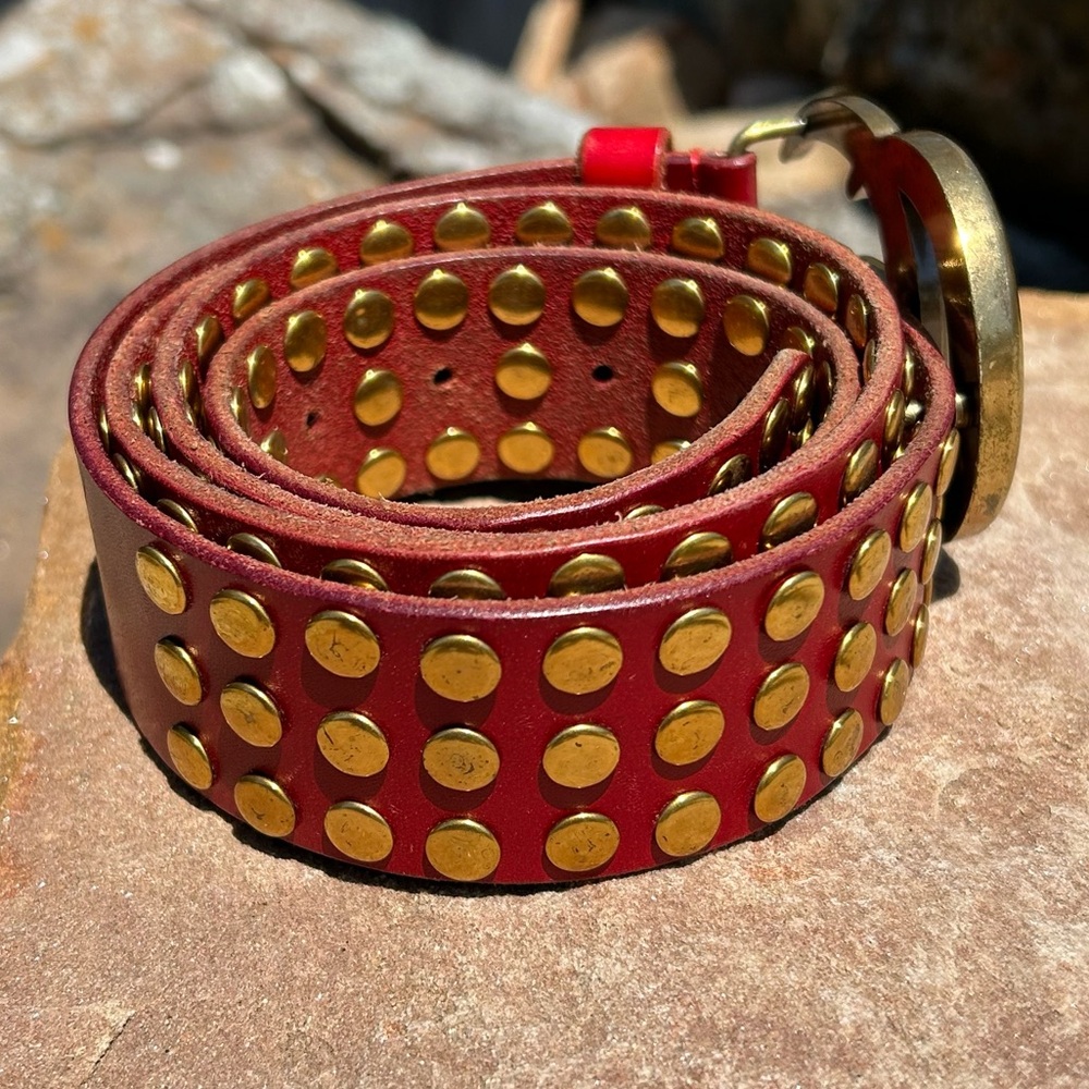 RARE GUCCI MARMONT GG LOGO RED LEATHER STUDDED BELT - Picture 7 of 11